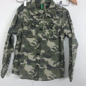 Benetton Kids Camouflage Print Button Up Shirt Sz8
